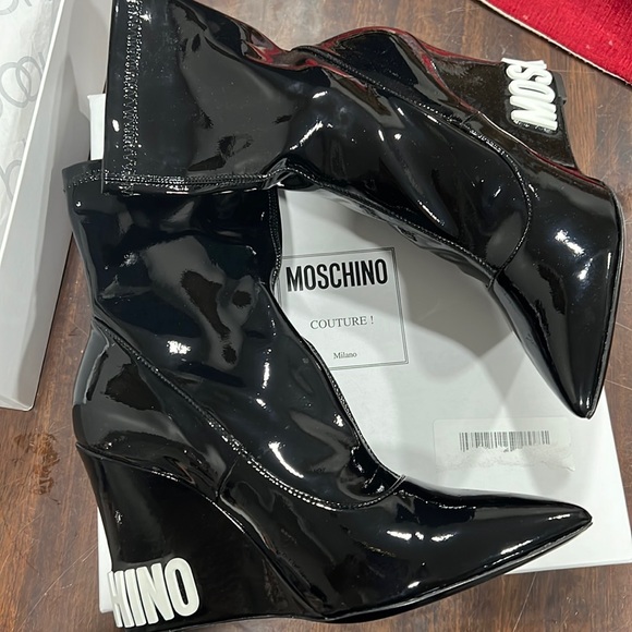 MOSCHINO  Black Wedge Ankle Boots - Picture 3 of 13
